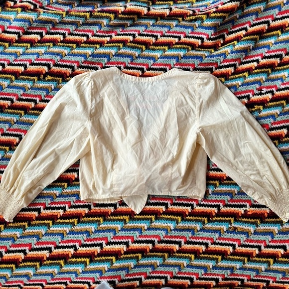 Abercrombie & Fitch Tie Front Top Cotton Yellow Medium Puff Sleeve - Picture 5 of 6